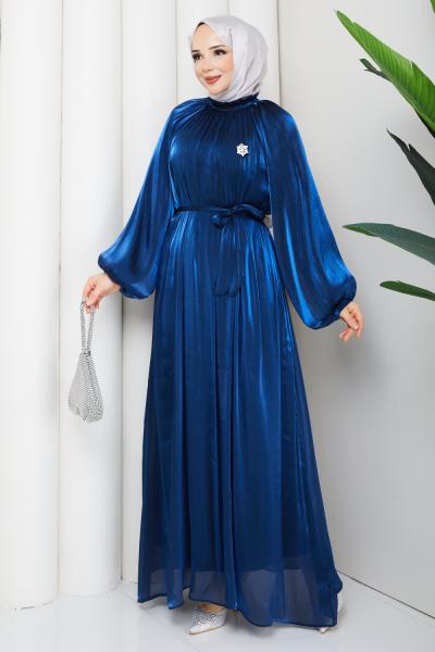 Şafak tesettür elbise  Saks Mavisi