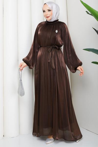 Şafak tesettür elbise  Kahverengi