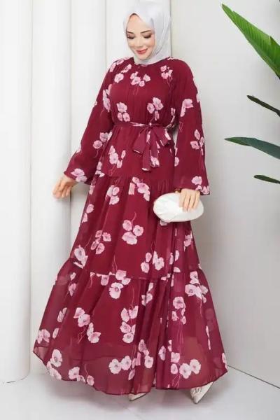 Sanem tesettür elbise  Bordo