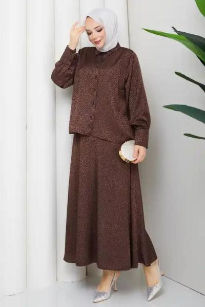 Şermin etekli tesettür takım  Kahverengi
