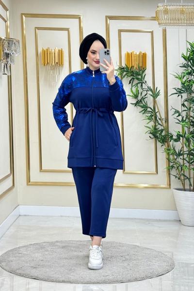 Sevil pantolonlu takım  Saks Mavisi