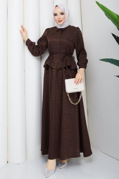 Sezin tesettür  etekli takım Kahverengi