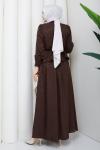 Sezin tesettür  etekli takım Kahverengi