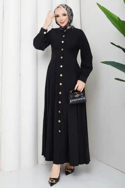 Şirin tesettür elbise  Siyah Kahverengi