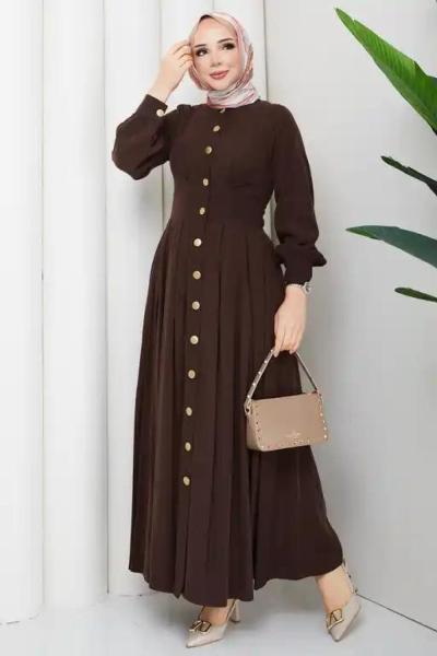 Şirin tesettür elbise  Kahverengi