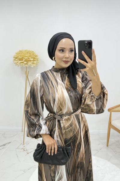 Sonay elbise Kahverengi Bej