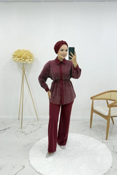 Taşlı takım Bordo