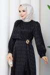 Tokalı tesettür elbise  Siyah