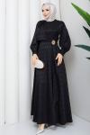 Tokalı tesettür elbise  Siyah