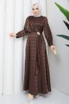 Tokalı tesettür elbise  Kahverengi
