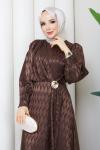 Tokalı tesettür elbise  Kahverengi