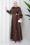 Tokalı tesettür elbise  Kahverengi