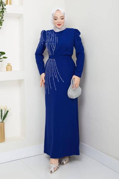 Yağmur abiye Saks Mavisi