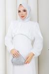 Yeni nevin tesettür abiye elbise Beyaz