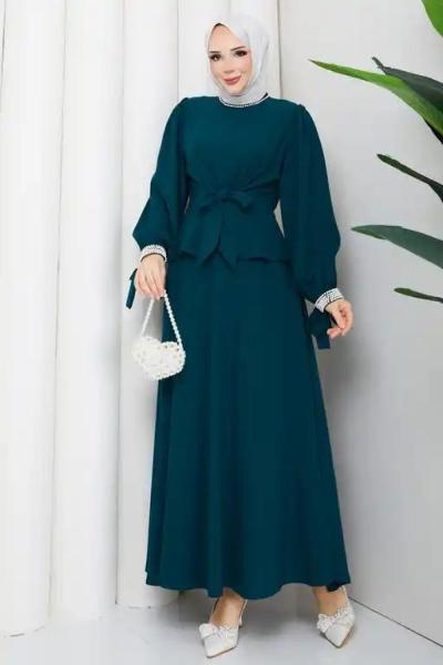 Yeter etekli tesettür takım Petrol Mavisi