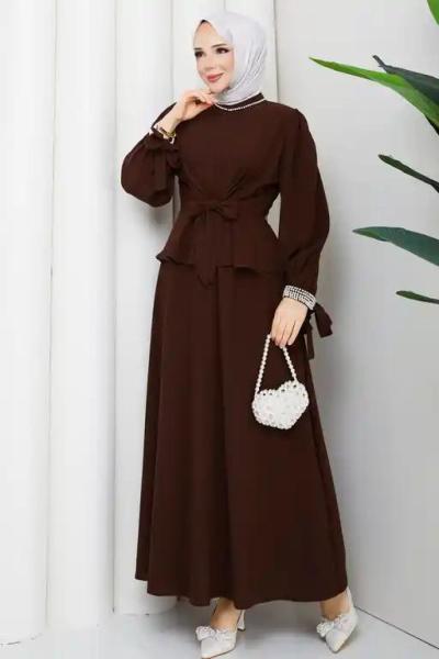 Yeter etekli tesettür takım Kahverengi