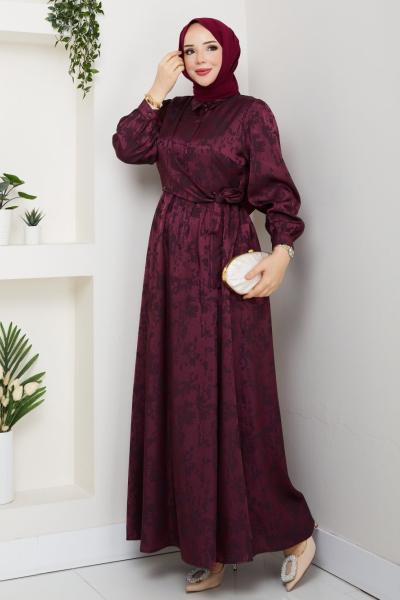 Zerrin elbise Bordo Siyah
