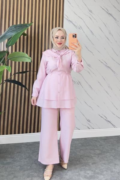 Sare tesettür ikili takım  Pembe