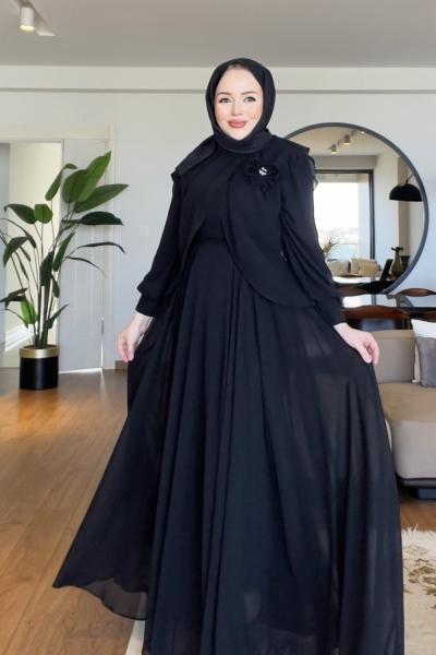 Yasemin tesettür abiye elbise  Siyah