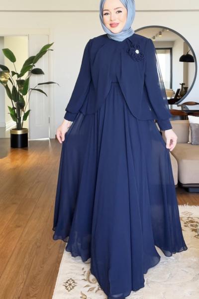 Yasemin tesettür abiye elbise  Lacivert