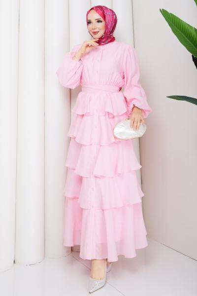 Ravza tesettür elbise  Pembe