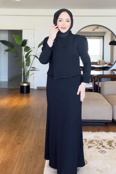 Dilek tesettür abiye elbise  Siyah