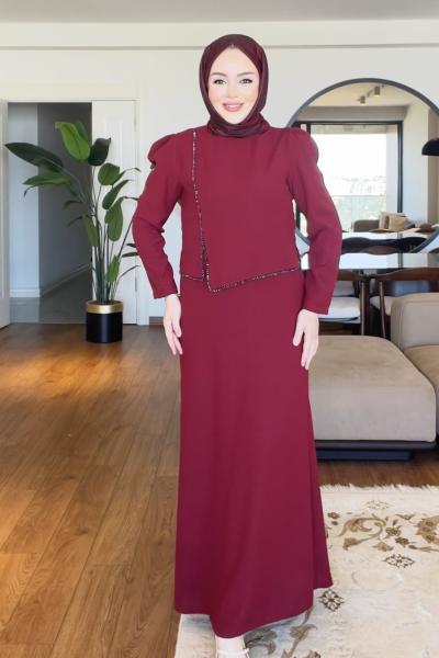 Dilek tesettür abiye elbise  Bordo