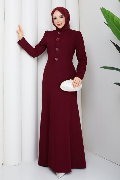 Rüveyda tesettür elbise Bordo