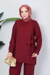 Bahar tesettür pantolonlu takım Bordo