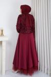 Zülal abiye tesettür takım Bordo