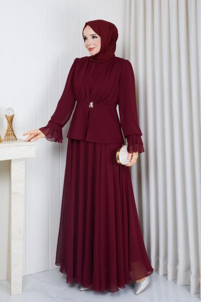 Hilal tesettür abiye  Bordo