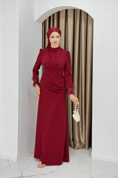 Elçin abiye Bordo
