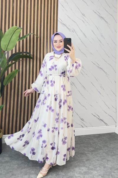Sanem tesettür elbise Mor
